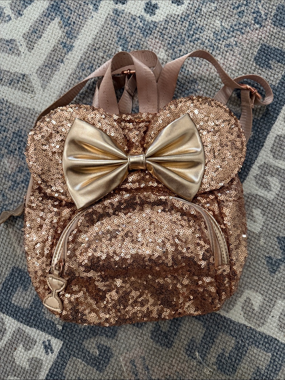 Disney Sequined Bow Accent Minnie Mouse Backpack - Rose Gold